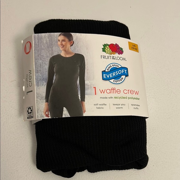 Fruit of the Loom Tops - Fruit of the Loom Black Waffle Crew
